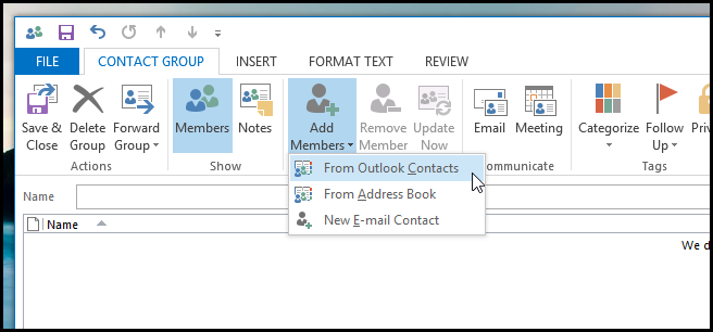 From Outlook Contacts