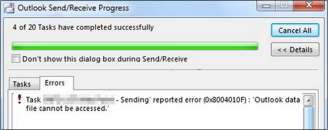 outlook data file cannot be accessed error